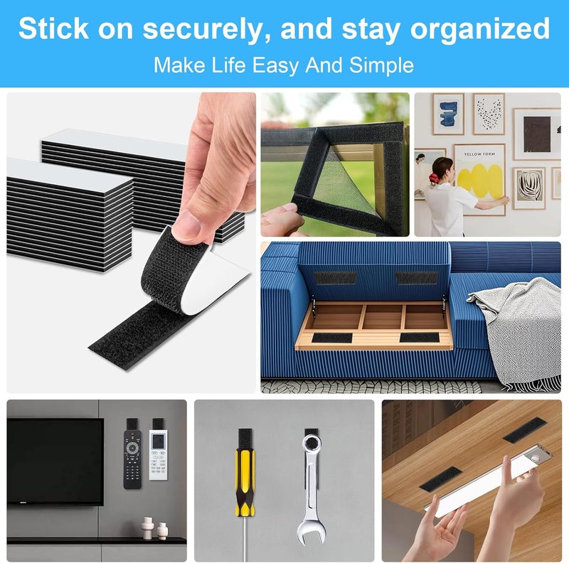 Teela 32 Sets 1x4 Inch Hook and Loop Strips with Adhesive, Strong Sticky Back, Heavy Duty Fasteners, Double Sided Mounting Tape for Wall Hanging Picture, Home, Office, School, No Holes Needed, Black - Image 5